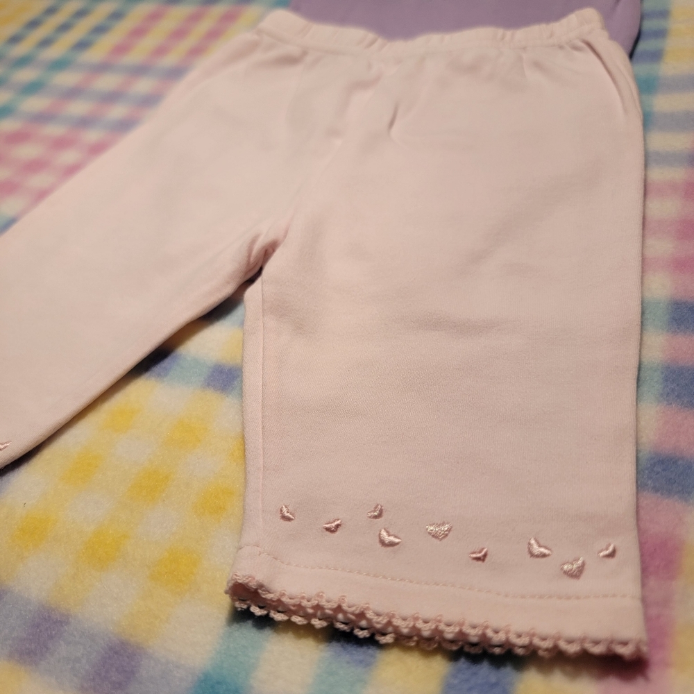 WENDY BELLISSIMO 💕 Pink Elastic Waist Pants w/Embroidered Mini Heart's 0-3M